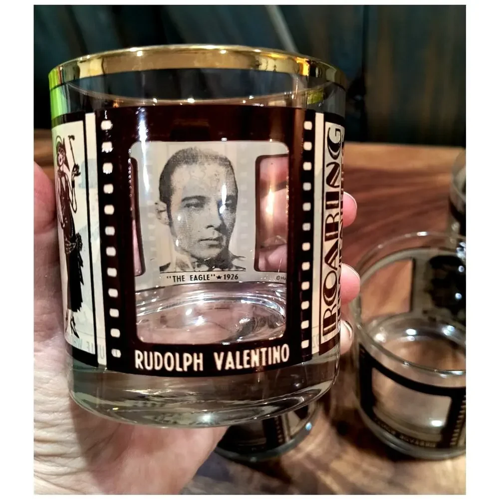 662. Vintage Roaring 20's Whiskey Tumbler Glasses Peekaboo Movie Stars